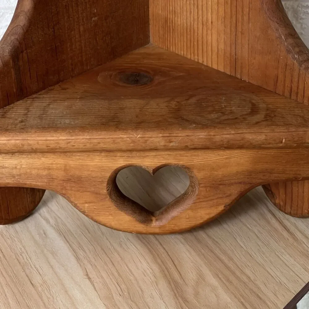 Vintage Wood Heart Cutout 2 Tier Corner Shelf Farmhouse Cottagecore Cabincore